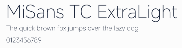 MiSans TC ExtraLight預覽圖